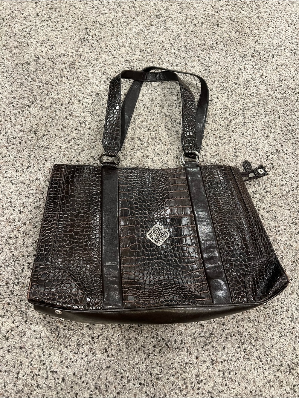 Coldwater Creek Brown Croc-Embossed Tote Bag with Diamond Emblem